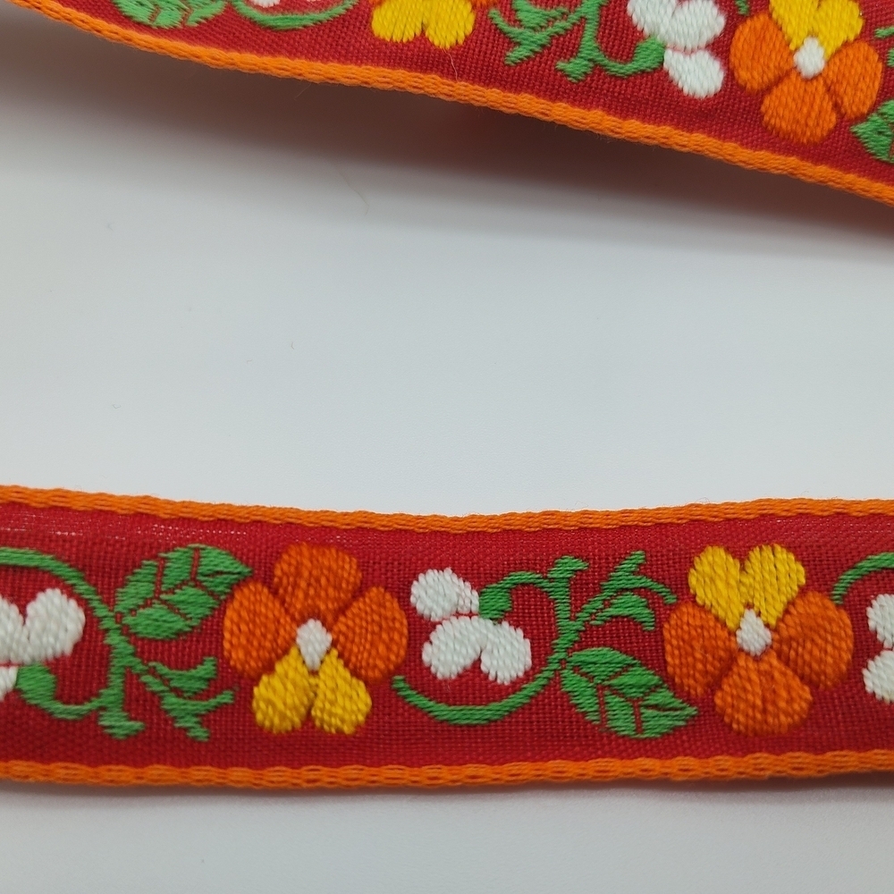 Vintage French Woven Floral Ribbon Red Orange Jacquard Two (2)Yards - Picture 4 of 5